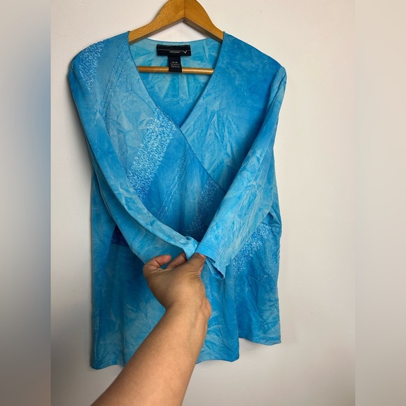Y2K Venezia 3/4 Sleeve Stretch Blouse top Blue plus 18/20 fairy comfortable - Picture 4 of 10